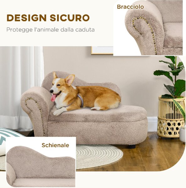 AllMyPets Divano per Cani Rialzato con Spazio Portaoggetti a Scomparsa in Legno e Tessuto Vellutato 80x40x46 cm colore Beige - BGA557F