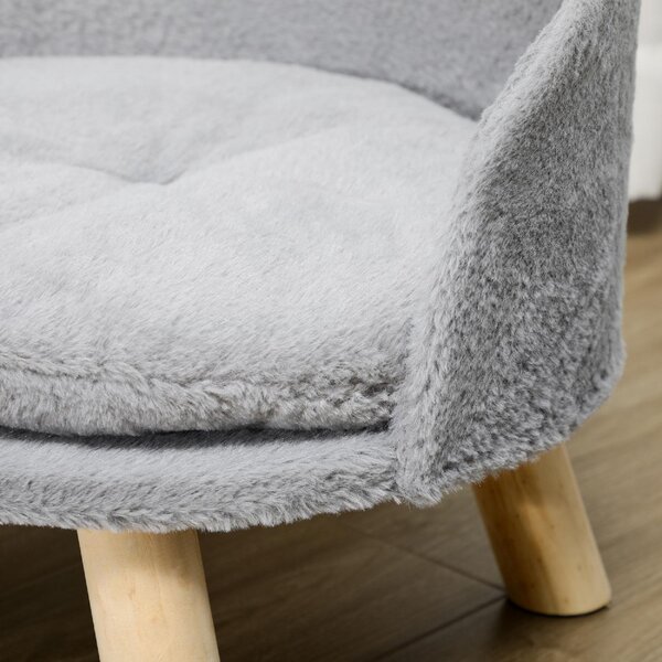 AllMyPets Divano per Cani Rotondo in Tessuto di Peluche e Legno con Cuscino Extra 40.5x33 cm colore Grigio/Legno - GYA558F