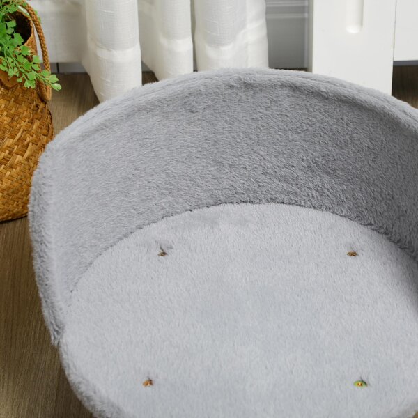 AllMyPets Divano per Cani Rotondo in Tessuto di Peluche e Legno con Cuscino Extra 40.5x33 cm colore Grigio/Legno - GYA558F
