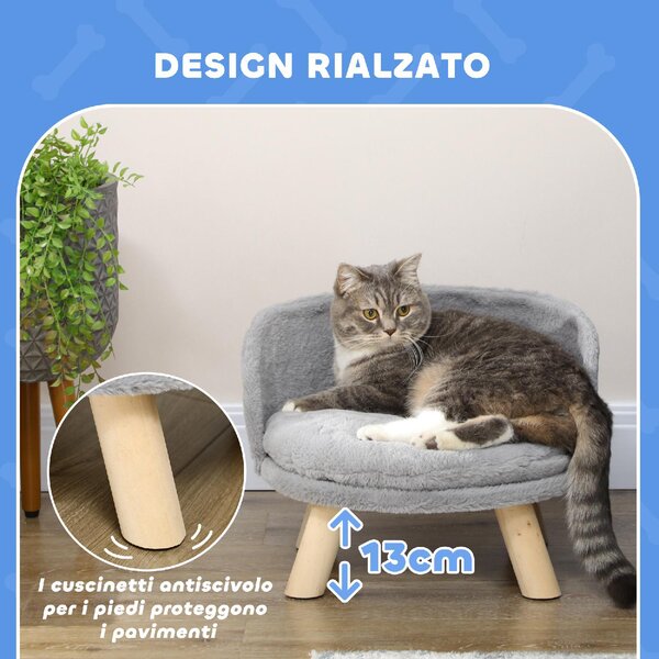 AllMyPets Divano per Cani Rotondo in Tessuto di Peluche e Legno con Cuscino Extra 40.5x33 cm colore Grigio/Legno - GYA558F