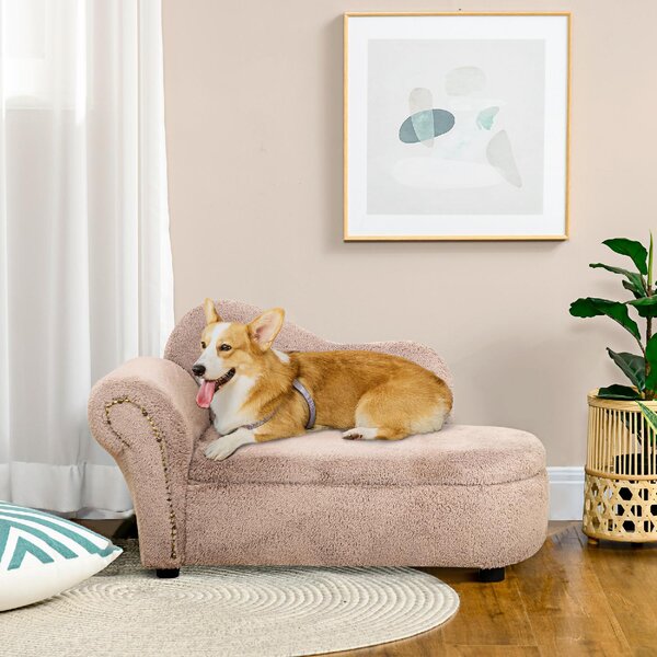AllMyPets Divano per Cani Rialzato con Spazio Portaoggetti a Scomparsa in Legno e Tessuto Vellutato 80x40x46 cm colore Beige - BGA557F