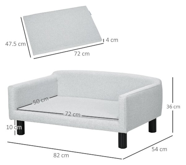 AllMyPets Divano per Cani Taglia Media e Piccola Vellutato con Cuscino, Braccioli e Schienale 82x54x36 cm colore Grigio Chiaro - L437149