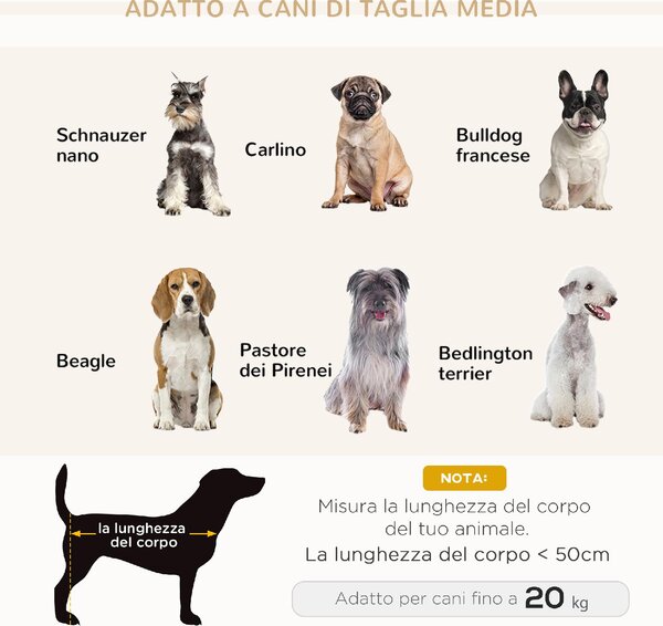 AllMyPets Divano per Cani Taglia Media e Piccola Vellutato con Cuscino, Braccioli e Schienale 82x54x36 cm colore Grigio Chiaro - L437149