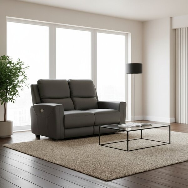DecHome Divano Relax 2 Posti Moderno Schienale Reclinabile Poggiapiedi estraibile Meccanismo Elettrico in Pelle Vera Dimensioni 156x77x103 cm color