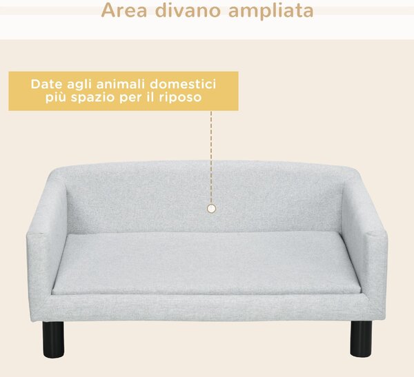 AllMyPets Divano per Cani Taglia Media e Piccola Vellutato con Cuscino, Braccioli e Schienale 82x54x36 cm colore Grigio Chiaro - L437149