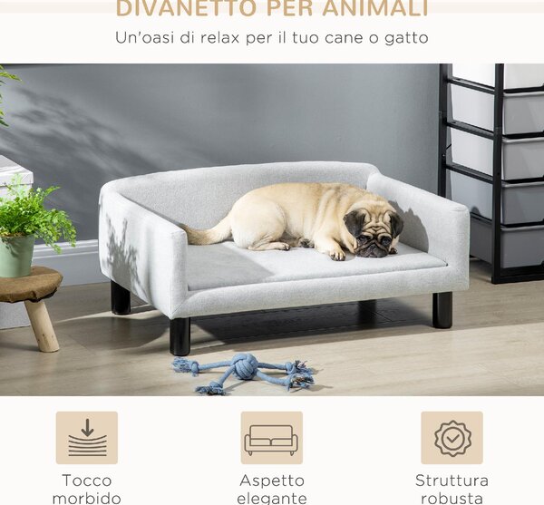 AllMyPets Divano per Cani Taglia Media e Piccola Vellutato con Cuscino, Braccioli e Schienale 82x54x36 cm colore Grigio Chiaro - L437149