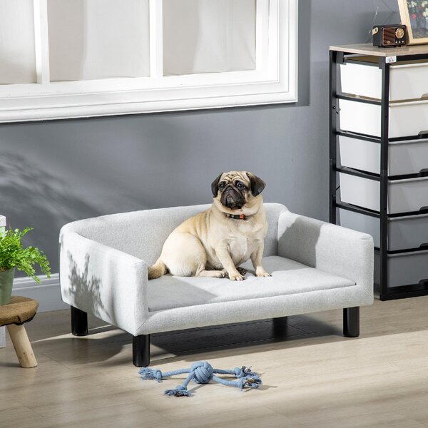 AllMyPets Divano per Cani Taglia Media e Piccola Vellutato con Cuscino, Braccioli e Schienale 82x54x36 cm colore Grigio Chiaro - L437149
