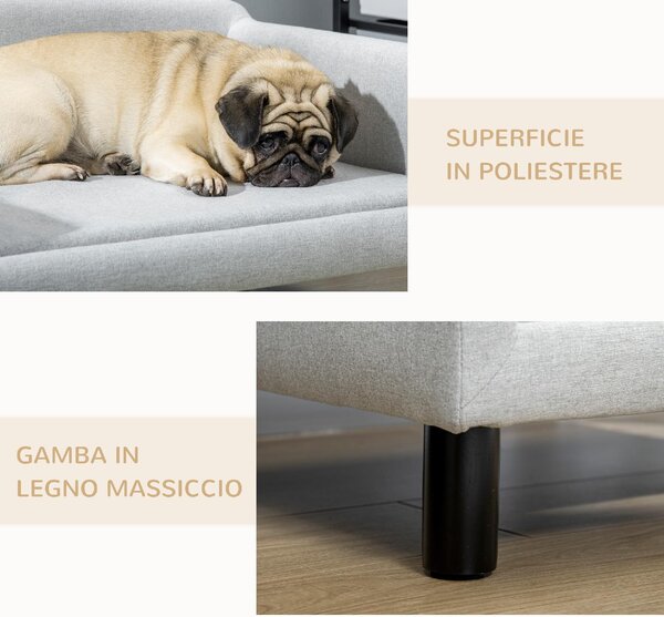 AllMyPets Divano per Cani Taglia Media e Piccola Vellutato con Cuscino, Braccioli e Schienale 82x54x36 cm colore Grigio Chiaro - L437149