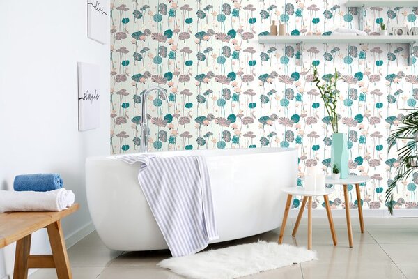 Carta da parati – Ninfee e pesci koi in versione chiara