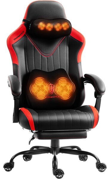 Sedia da gaming, sedia ergonomica, poltrona da gaming con poggiapiedi, capacità di carico fino a 150 kg, sedile da gaming con braccioli regolabili, colore nero e rosso