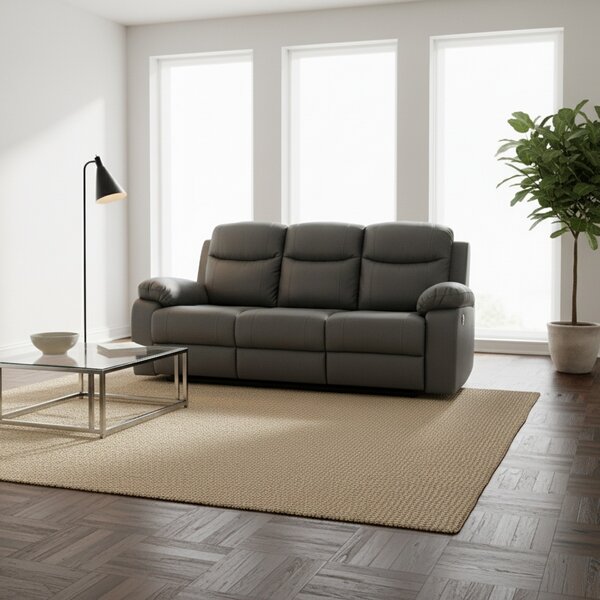 DecHome Divano Relax 3 Posti Moderno Schienale Reclinabile Poggiapiedi estraibile Meccanismo Manuale in Ecopelle Dimensioni 211x100x90 cm colore Gr
