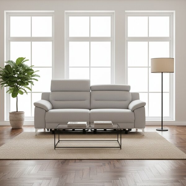 DecHome Divano Relax 3 Posti Moderno Schienale Reclinabile Poggiapiedi estraibile Meccanismo Elettrico in Tessuto Dimensioni 214x97x96 cm colore Gr