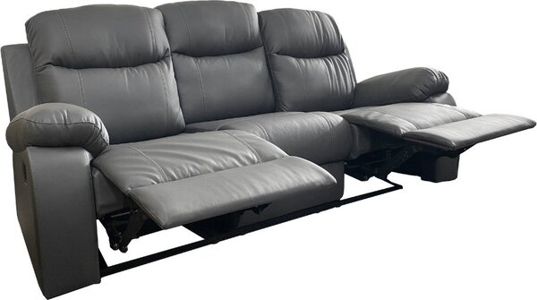 DecHome Divano Relax 3 Posti Moderno Schienale Reclinabile Poggiapiedi estraibile Meccanismo Manuale in Ecopelle Dimensioni 211x100x90 cm colore Gr