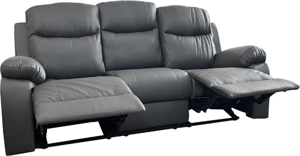 DecHome Divano Relax 3 Posti Moderno Schienale Reclinabile Poggiapiedi estraibile Meccanismo Manuale in Ecopelle Dimensioni 211x100x90 cm colore Gr