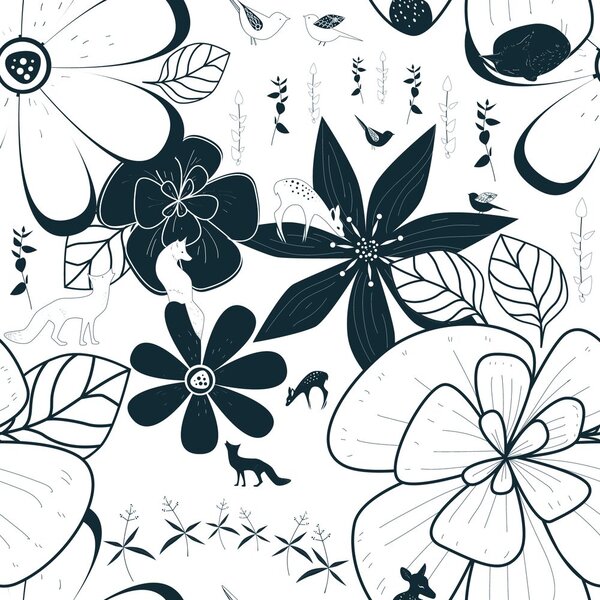 Carta da parati – Animali intorno ai fiori
