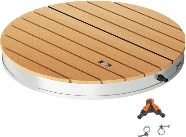 VivaGarden Doccia da Giardino Portatile con Altezza Fino a 4 m e Getti d'Acqua Regolabili Effetto Legno