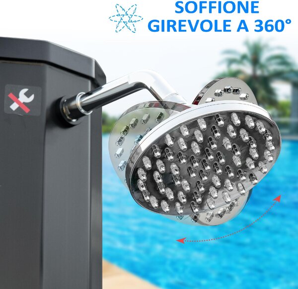 VivaGarden Doccia da Giardino Solare Riscaldata 55 con Serbatoio da 35 Lt e Miscelatore Nero