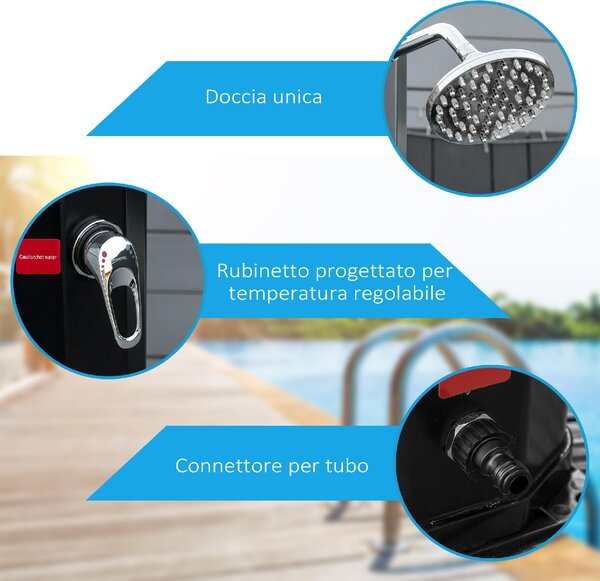 VivaGarden Doccia da Giardino Solare Riscaldata 55 con Serbatoio da 35 Lt e Miscelatore Nero