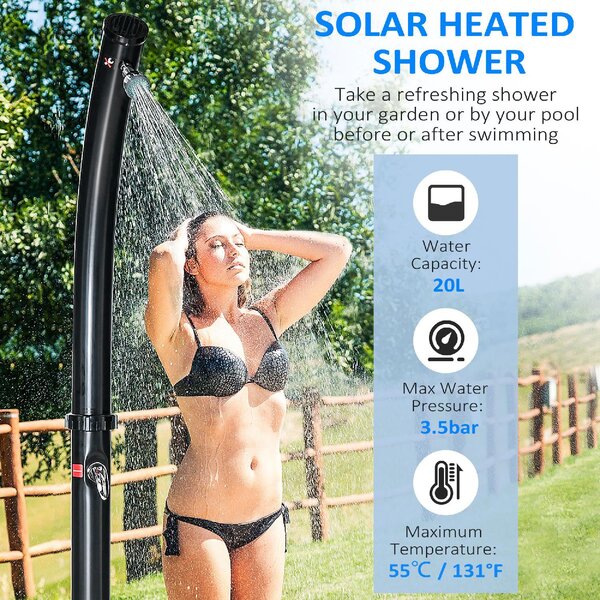 VivaGarden Doccia da Giardino Solare Riscaldata 60 con Serbatoio da 20 Lt e Miscelatore Nero