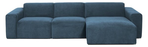 Divano angolare componibile blu (con penisola a destra) con rivestimento in velluto a coste Sting – Scandic