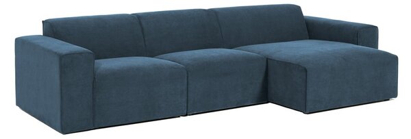 Divano angolare componibile blu (con penisola a destra) con rivestimento in velluto a coste Sting – Scandic