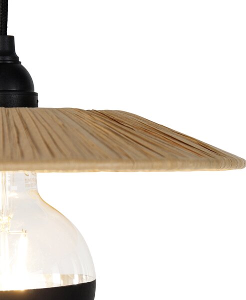 Lampada a sospensione rustica nera con corda 3 luci - Leia