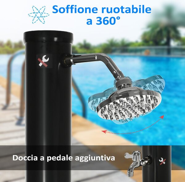 VivaGarden Doccia Solare da 20L con Rubinetto Inferiore e Temperatura Regolabile in Lega di Zinco 15.5x15.5x222 cm colore Nero