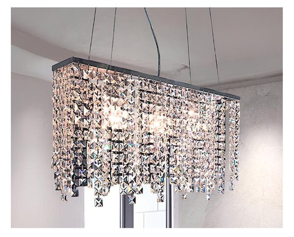 MESSICO LAMPADARIO RETTANGOLARE 63X15 CM CON PENDAGLIERIA IN CRISTALLO E MONTATURA CROMO