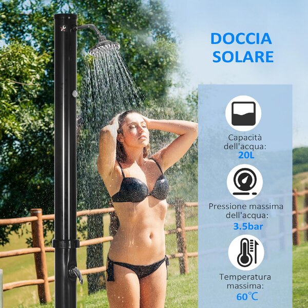 VivaGarden Doccia Solare da 20L con Rubinetto Inferiore e Temperatura Regolabile in Lega di Zinco 15.5x15.5x222 cm colore Nero