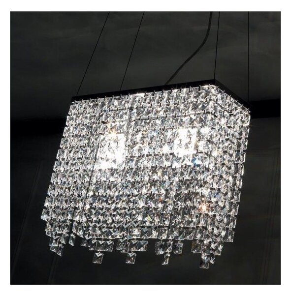 MESSICO LAMPADARIO SOSPENSIONE RETTANGOLARE CROMATA CON PENDAGLI IN CRISTALLO