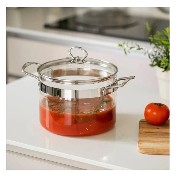 Belissam Pentola 20cm 3,6L Coperchio Vetro Borosilicato x Gas Elettrico Induzione con Adattatore Optional Forno 200°