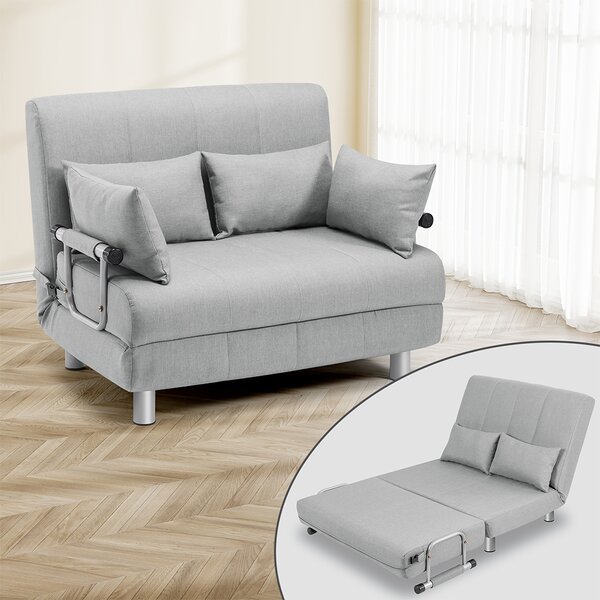 Divano Letto 2 Posti Letto 1 Piazza ½ 102x82x78 cm Reclinabile 5 Posizioni in Tessuto Grigio