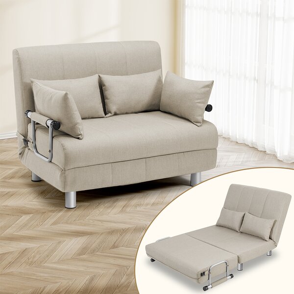 Divano Letto 2 Posti Letto 1 Piazza ½ 102x82x78 cm Reclinabile 5 Posizioni in Tessuto Crema