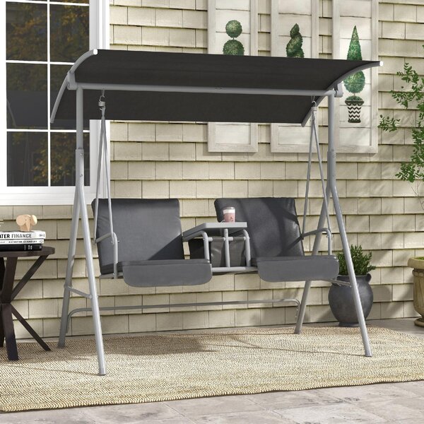 VivaGarden Dondolo da Giardino 2 Posti con Tettuccio Parasole e Tavolino in Metallo/Poliestere Dimensioni 175x112x158 cm colore Grigio