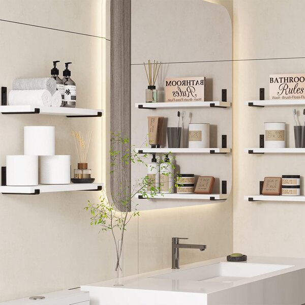 Set 5 Mensole da Parete 40x12x1,5 cm Scaffali da Muro con Staffe in Metallo Bianco