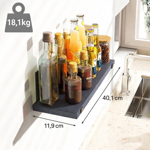 Set 5 Mensole da Parete 40x12x1,5 cm Scaffali da Muro con Staffe in Metallo Grigio