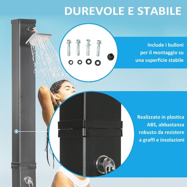 VivaGarden Doccia Solare da Giardino 40L e Temperatura 60C Soffione Girevole e Rubinetto per Piedi colore Nero
