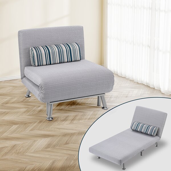 Poltrona Letto Singolo 75x73x73 cm Reclinabile 5 Posizioni in Ferro e Tessuto Grigio