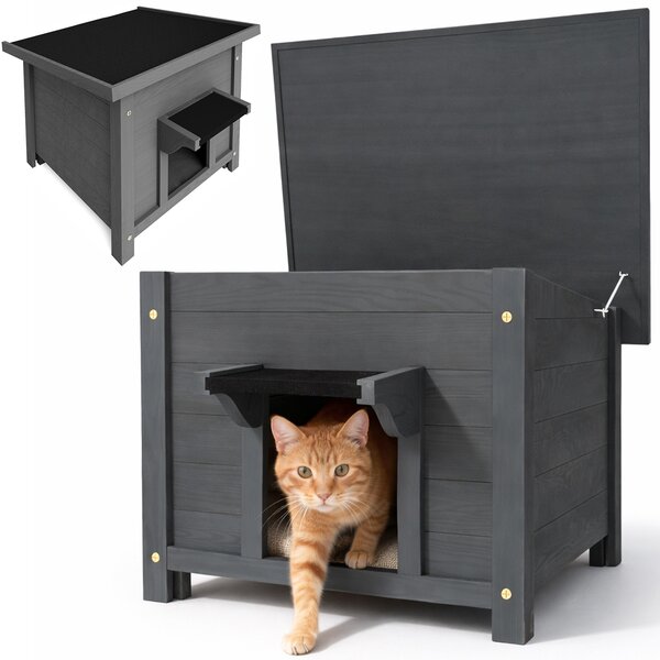 Cuccia per Animali Domestici 60x58x47cm con Tetto Apribile in Legno Grigio
