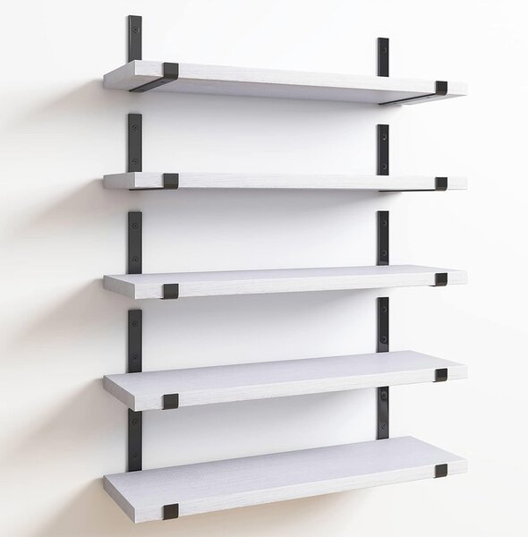Set 5 Mensole da Parete 40x12x1,5 cm Scaffali da Muro con Staffe in Metallo Bianco