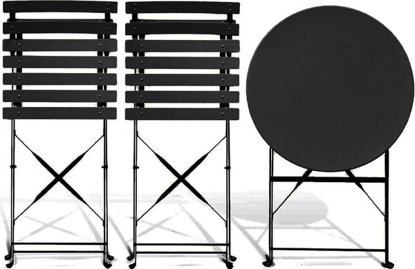 Set 3 Pezzi Giardino Tavolo da Bistrot Pieghevole 52x45x59,5 cm e 2 Sedie Parigi in Acciaio Nero