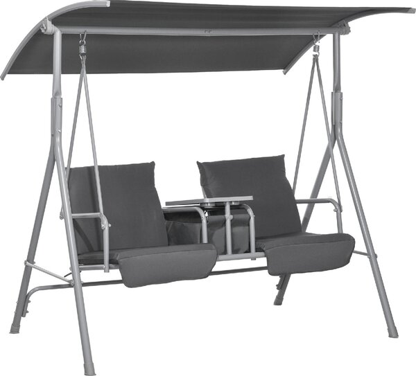 VivaGarden Dondolo da Giardino 2 Posti con Tettuccio Parasole e Tavolino in Metallo/Poliestere Dimensioni 175x112x158 cm colore Grigio