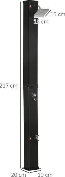 VivaGarden Doccia Solare da Giardino 40L e Temperatura 60C Soffione Girevole e Rubinetto per Piedi colore Nero