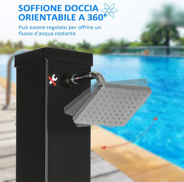 VivaGarden Doccia Solare da Giardino 40L e Temperatura 60C Soffione Girevole e Rubinetto per Piedi colore Nero