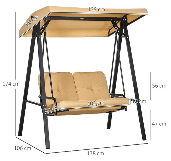 VivaGarden Dondolo da Giardino 2 Posti con Tettuccio Parasole in Acciaio/Poliestere Dimensioni 138x106x174 cm colore Beige