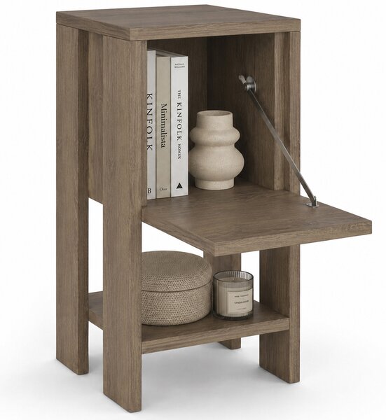 Comodino 30x30x55 cm Mobiletto con Anta a Ribalta e Ripiano in Legno Rovere