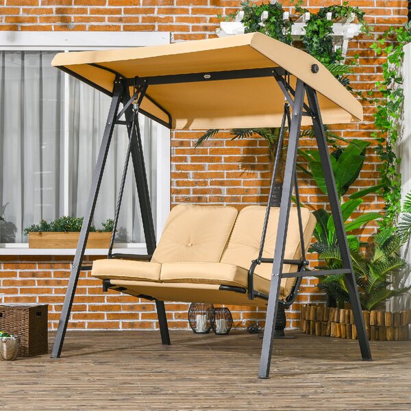 VivaGarden Dondolo da Giardino 2 Posti con Tettuccio Parasole in Acciaio/Poliestere Dimensioni 138x106x174 cm colore Beige