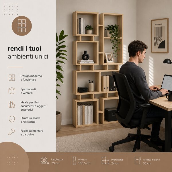 Libreria Moderna 79x24x166,5 cm Scaffalatura 4 Ripiani Quercia