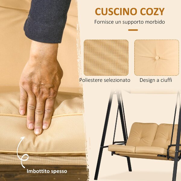 VivaGarden Dondolo da Giardino 2 Posti con Tettuccio Parasole in Acciaio/Poliestere Dimensioni 138x106x174 cm colore Beige