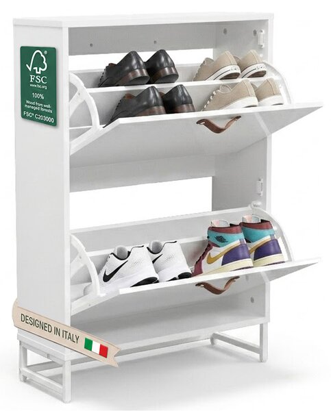 Scarpiera 2 Ante 63x24x90 cm Mobile per Scarpe Salvaspazio con Maniglie Bianco